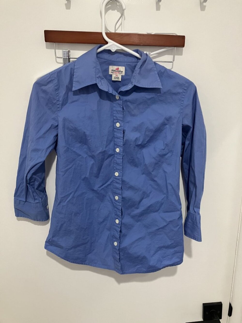 J.Crew Haberdashery Women's Blue Button Down Shirt 3/4 Sleeve Size XS